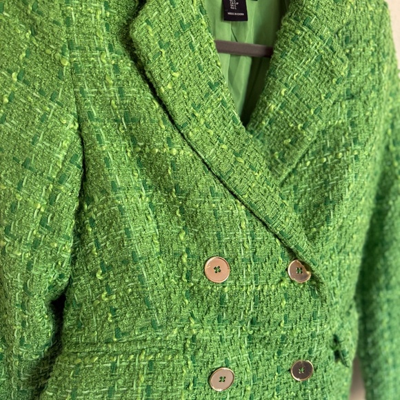 Rachel Zoe Green Tweed Blazer Gold Buttons Size Small - Picture 7 of 7